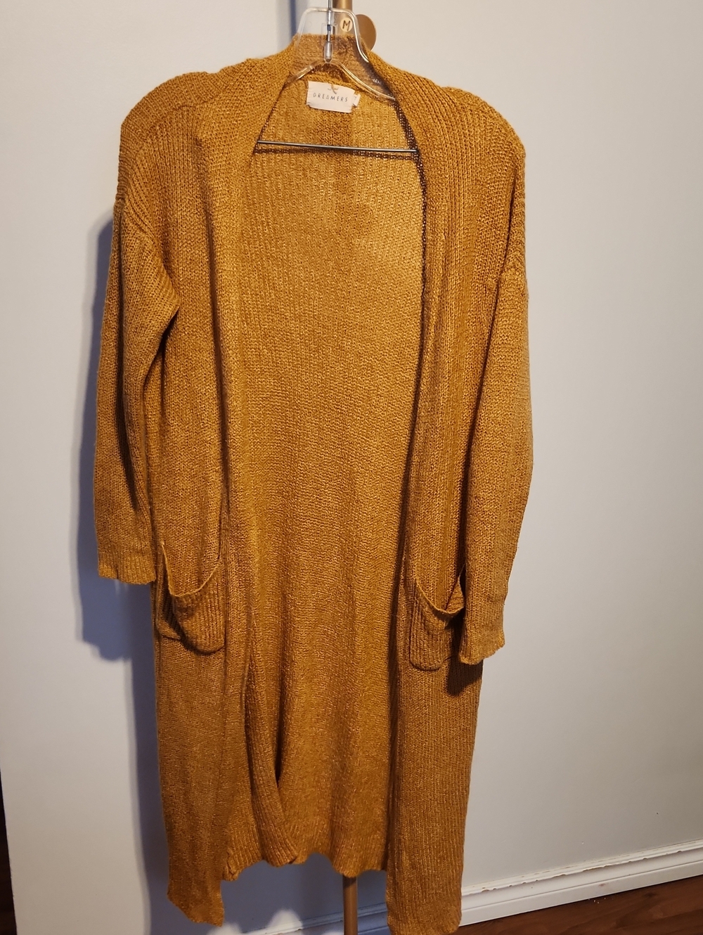 Dreamers Mustard Long Open-Front Cardigan with Pockets